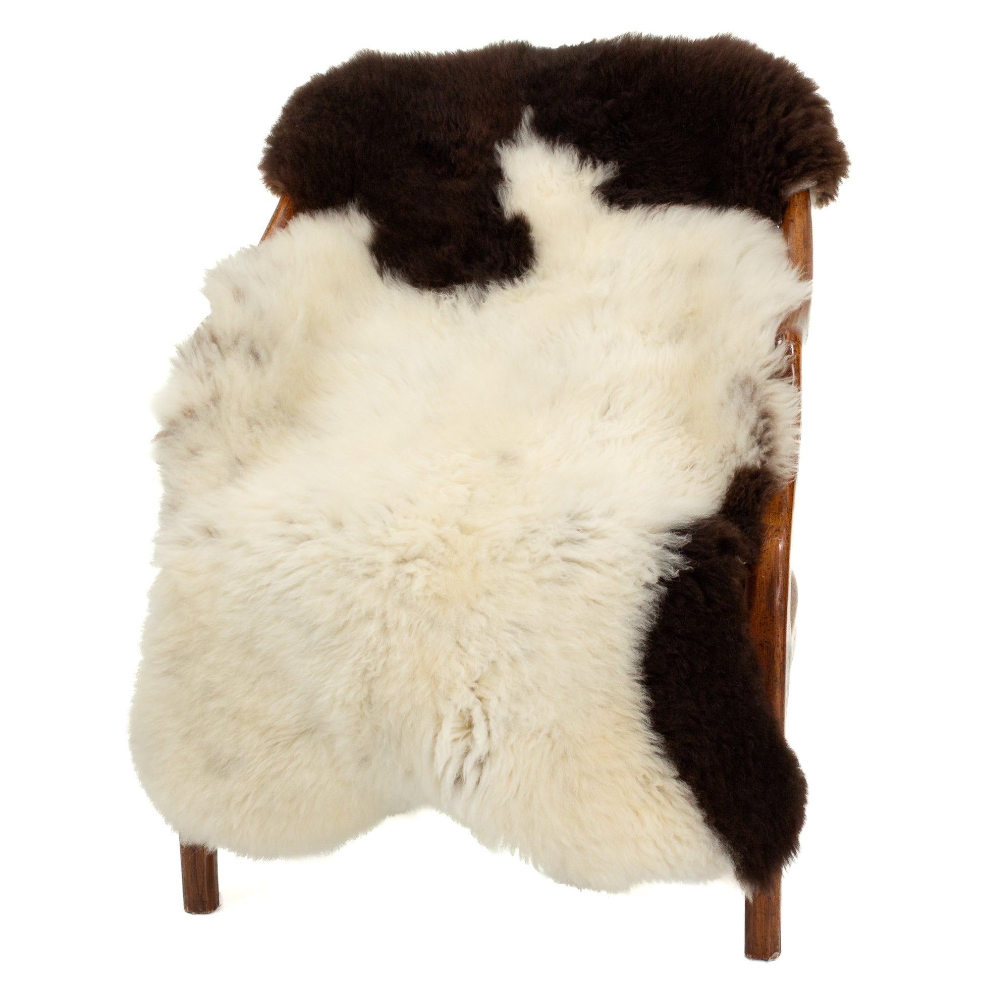 Short Soft Wool Ivory White w Dark Brown Piebald Swedish Sheepskin