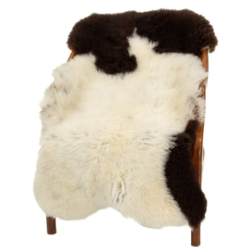 Short Soft Wool Ivory White w Dark Brown Piebald Swedish Sheepskin
