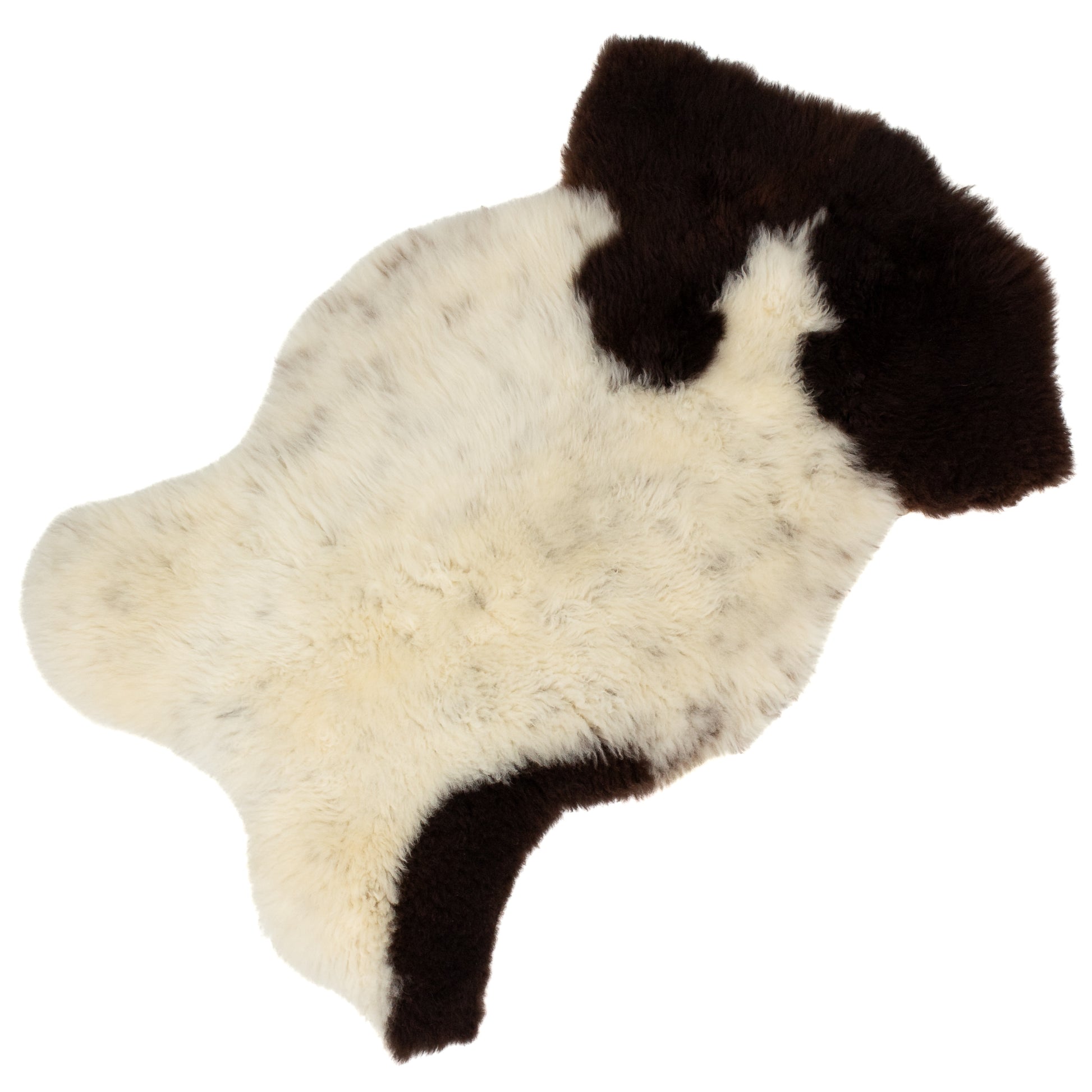 Short Soft Wool Ivory White w Dark Brown Piebald Swedish Sheepskin Rug