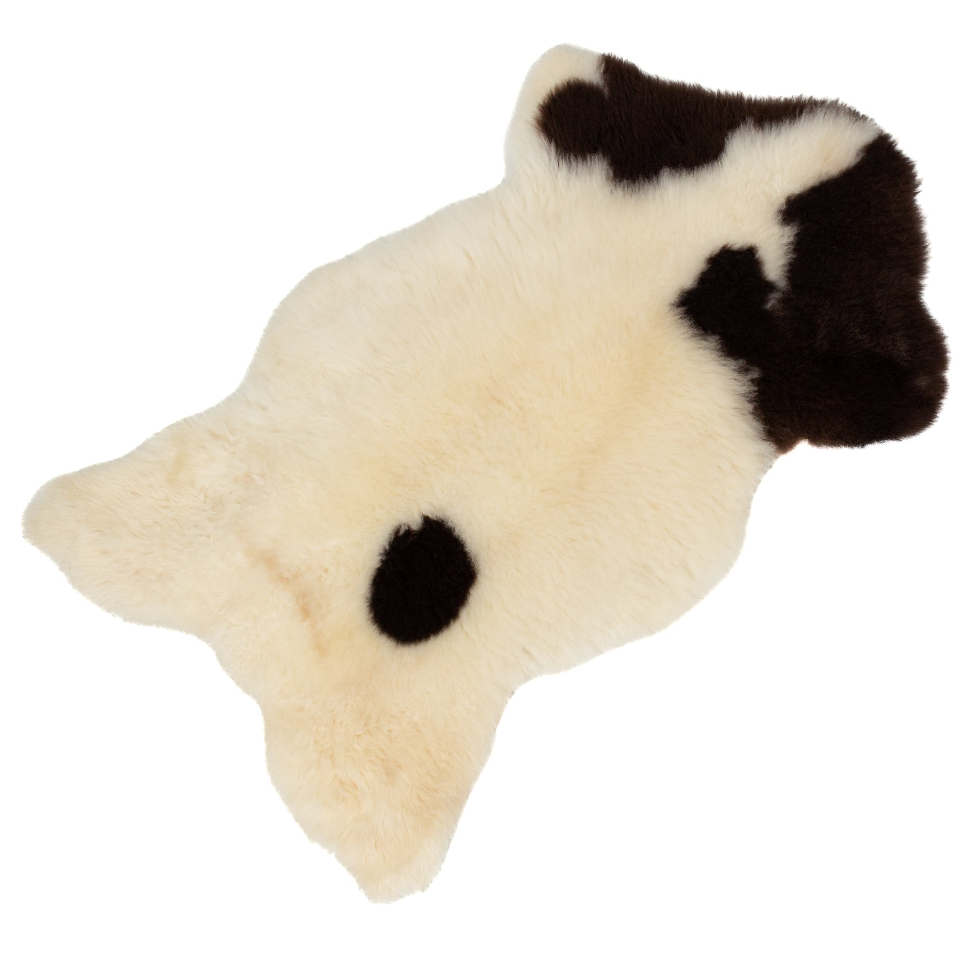 Short Soft Wool White w Dark Brown Spots Swedish Sheepskin Rug