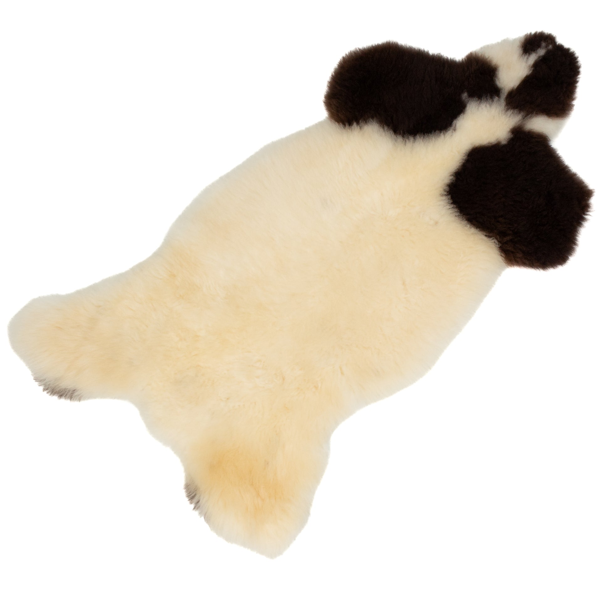 Short Soft Wool White w Dark Piebald Swedish Sheepskin Rug