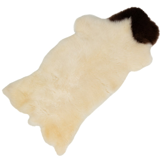 Short Soft Wool White w Dark Piebald Swedish Sheepskin Rug