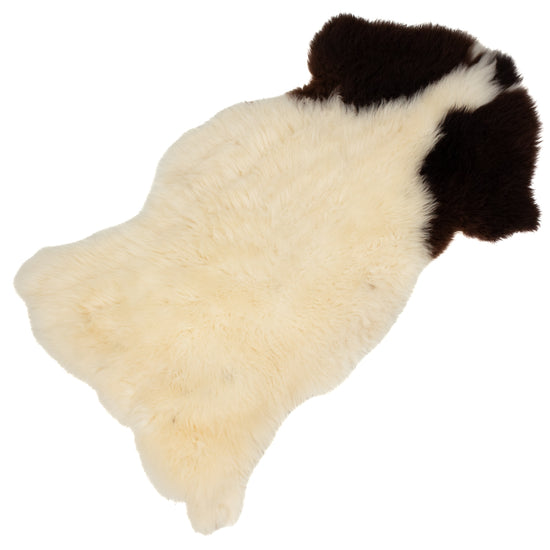 Short Soft Wool White w Dark Piebald Swedish Sheepskin Rug