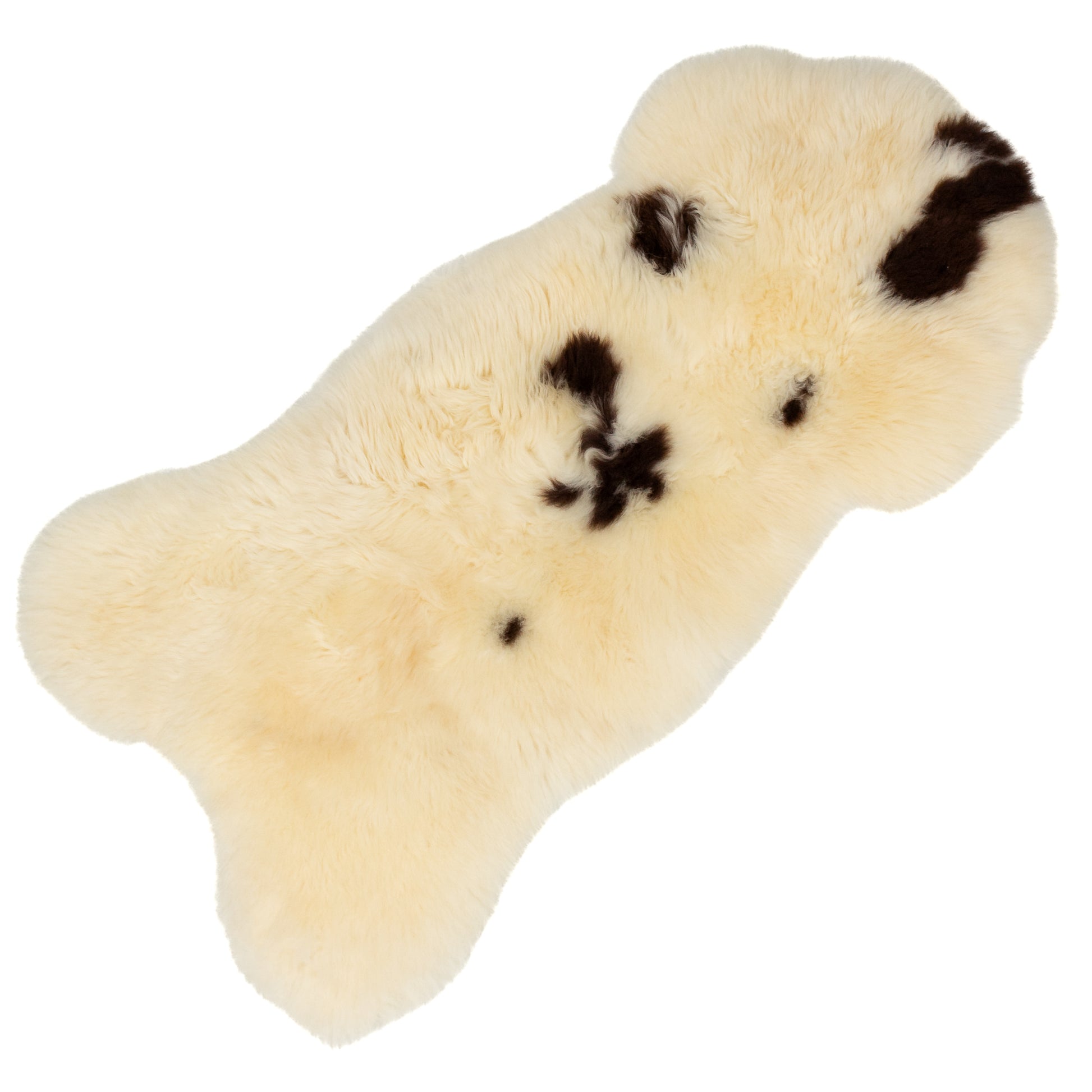 Short Soft Wool White w Dark Spots Swedish Sheepskin Rug