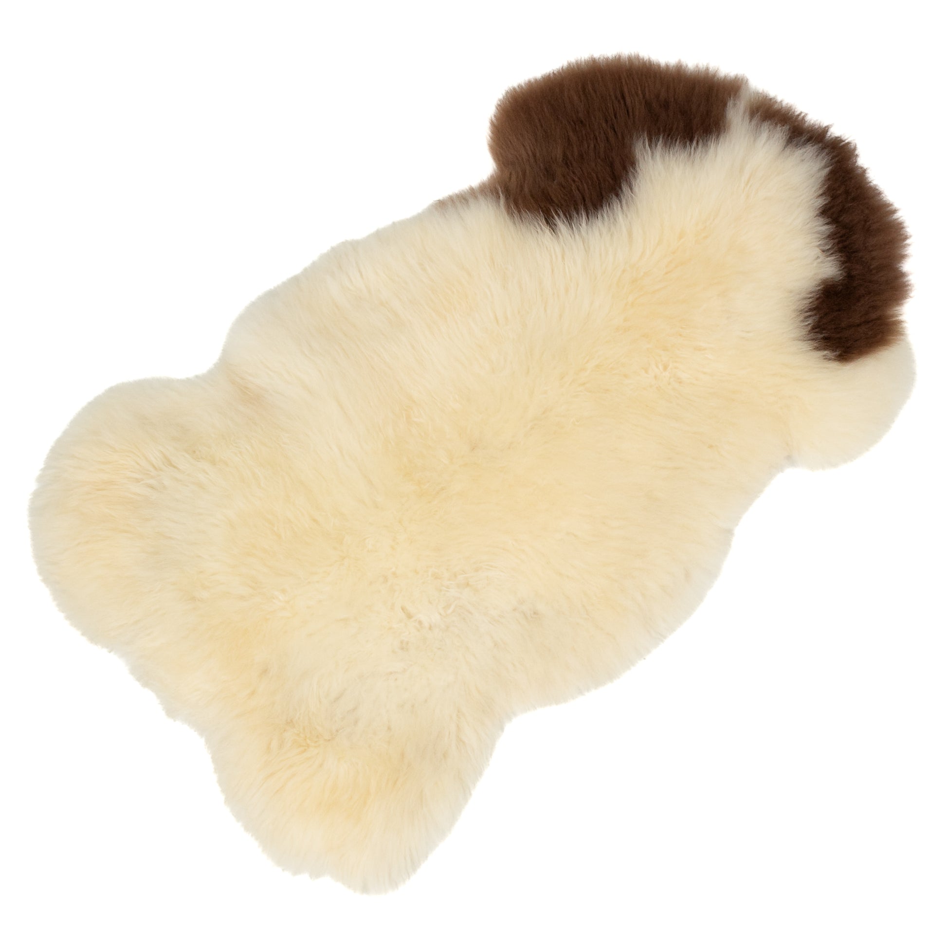 Short Soft Wool White w Light Brown Swedish Sheepskin Rug