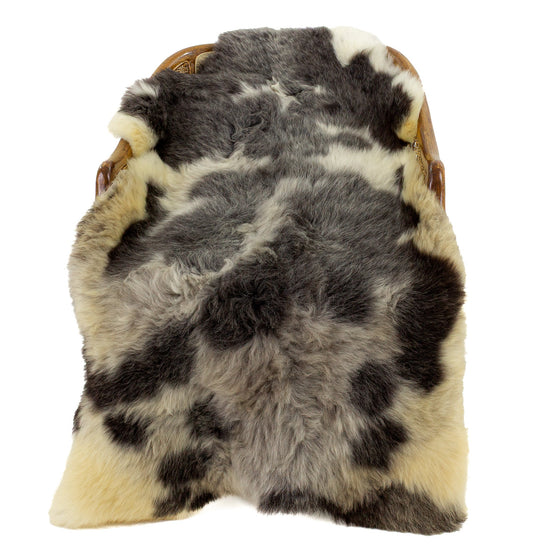 Short Wool Black with Gray and White Pattern Sheepskin