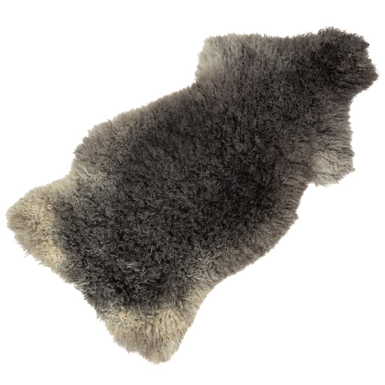 Soft Black to Gray Long Curls Gotland Sheepskin Rug