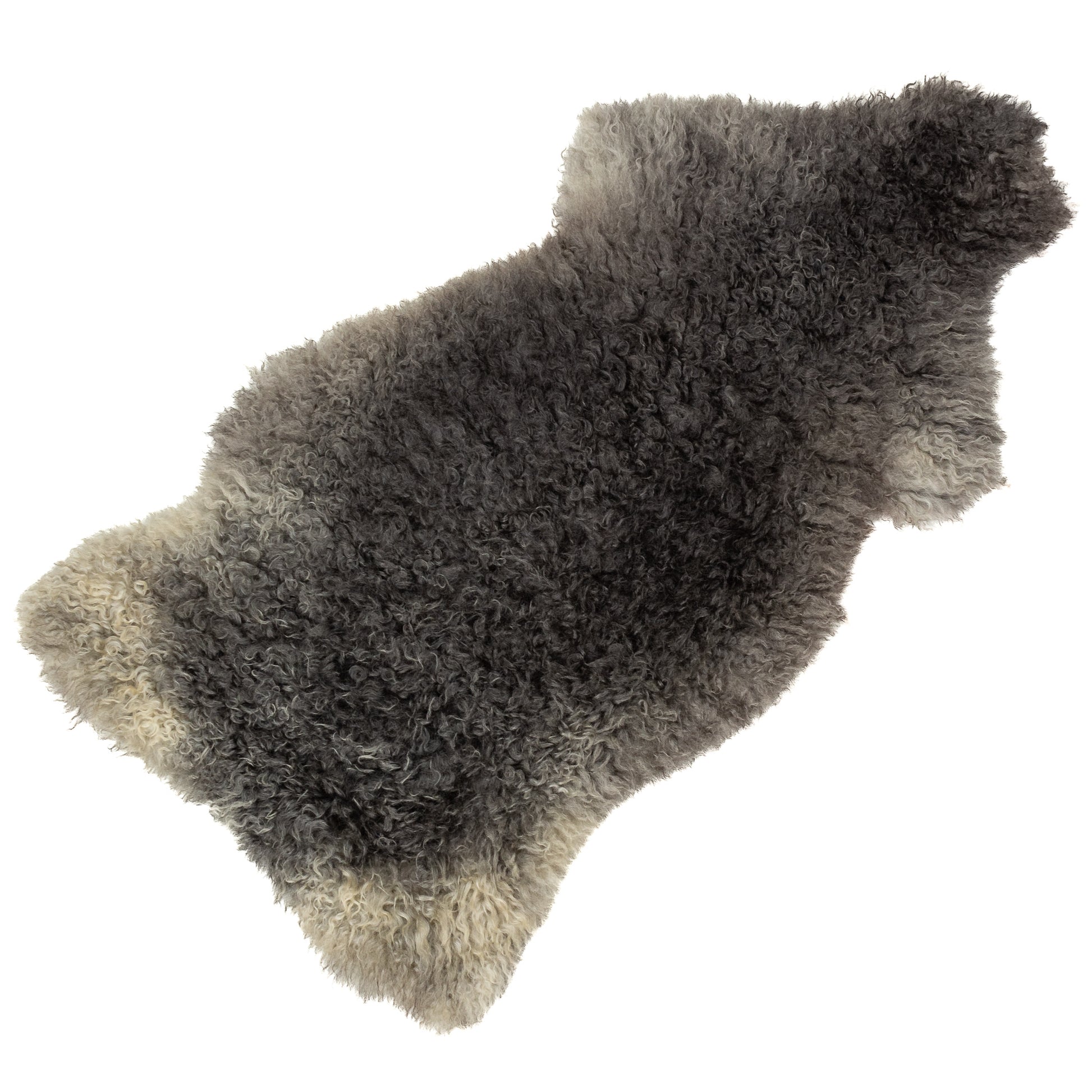 Soft Black to Gray Long Curls Gotland Sheepskin Rug