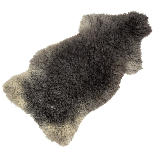 Soft Black to Gray Long Curls Gotland Sheepskin Rug