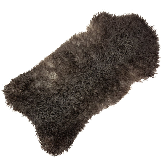 Soft Black w Gray Long Curls Gotland Sheepskin Rug