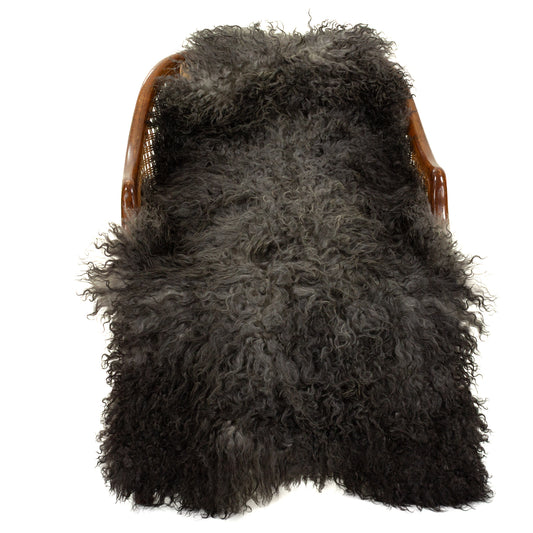 Soft Black and Gray Long Curls Gotland Sheepskin