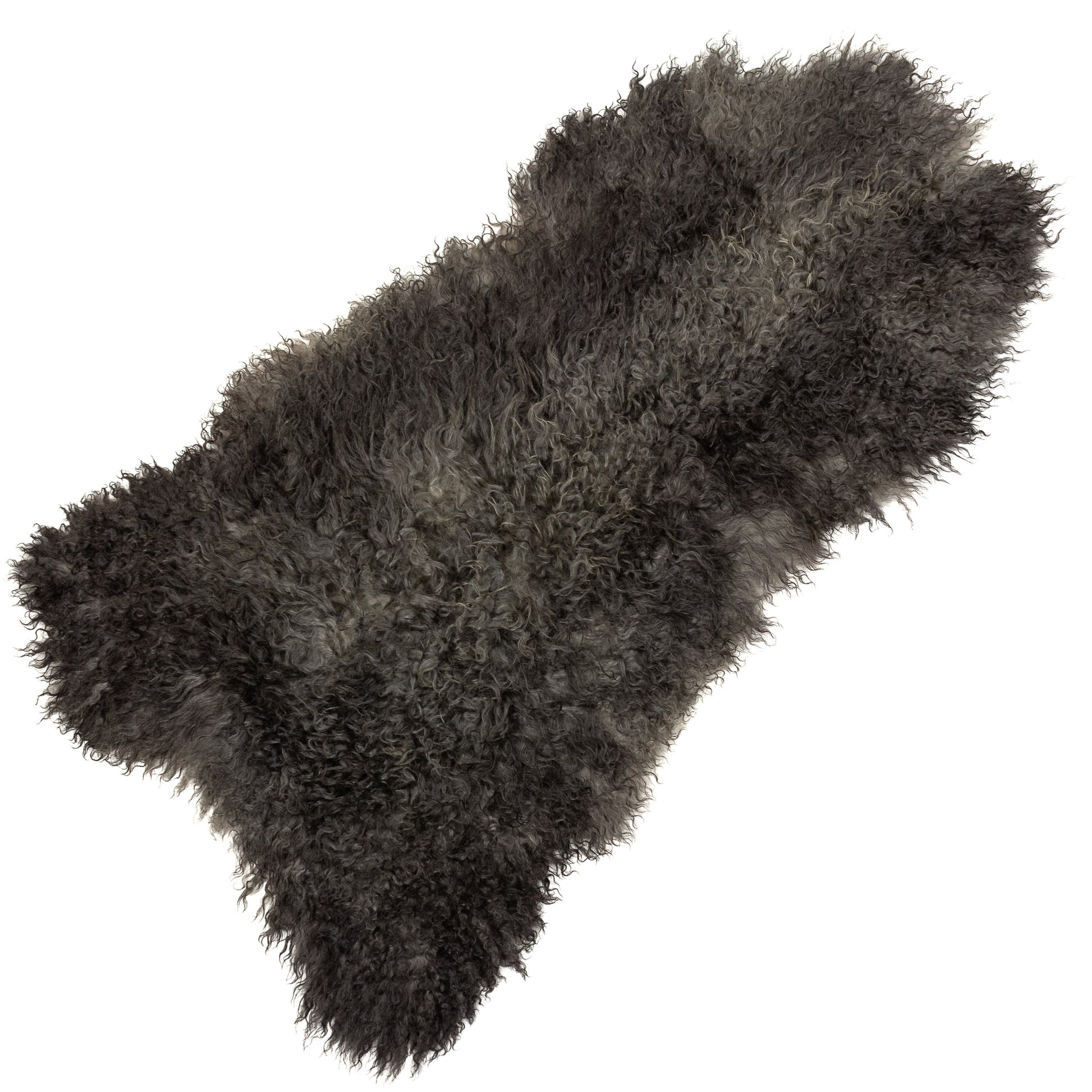 Soft Black and Gray Long Curls Gotland Sheepskin Rug