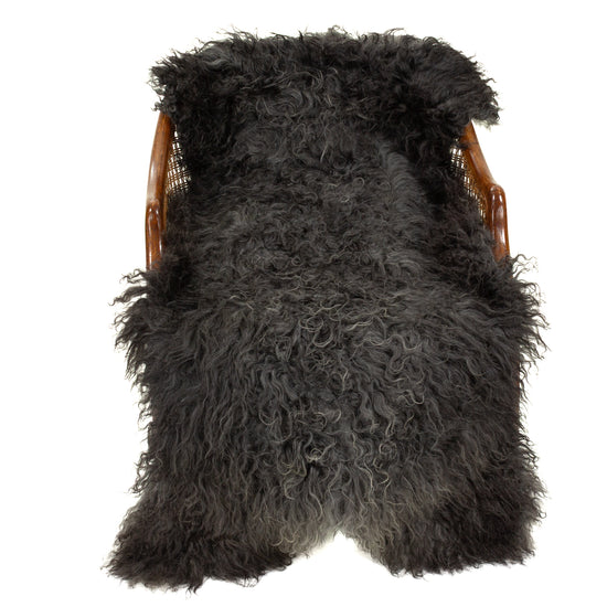 Soft Black w Gray Long Curls Gotland Sheepskin