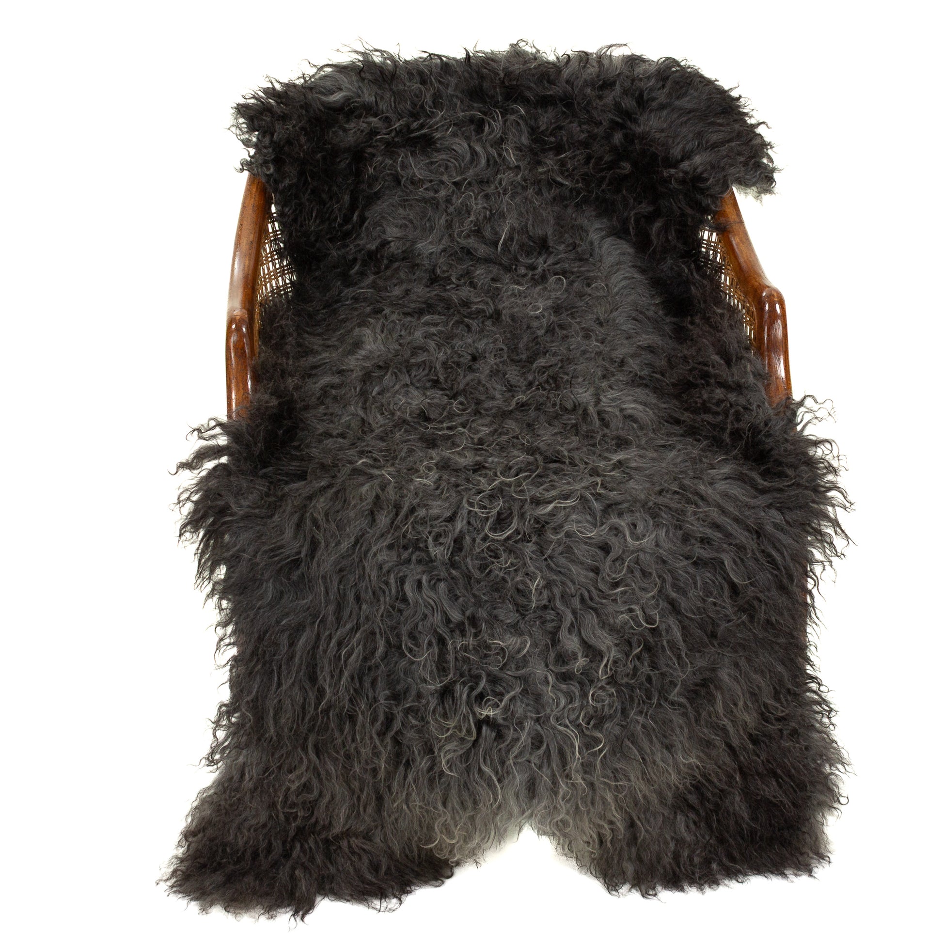 Soft Black w Gray Long Curls Gotland Sheepskin