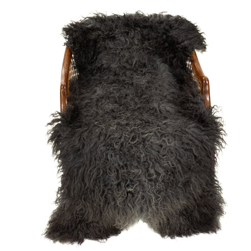 Soft Black w Gray Long Curls Gotland Sheepskin