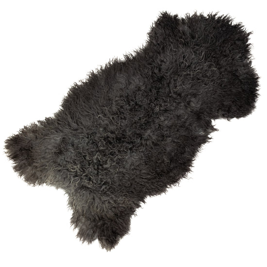 Soft Black w Gray Long Curls Gotland Sheepskin Rug