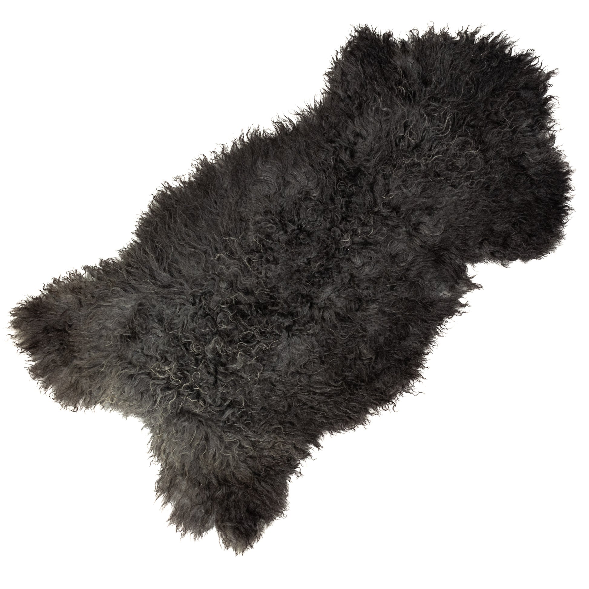 Soft Black w Gray Long Curls Gotland Sheepskin Rug