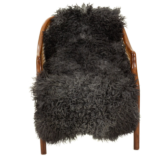 Soft Black w Gray Long Curls Gotland Sheepskin