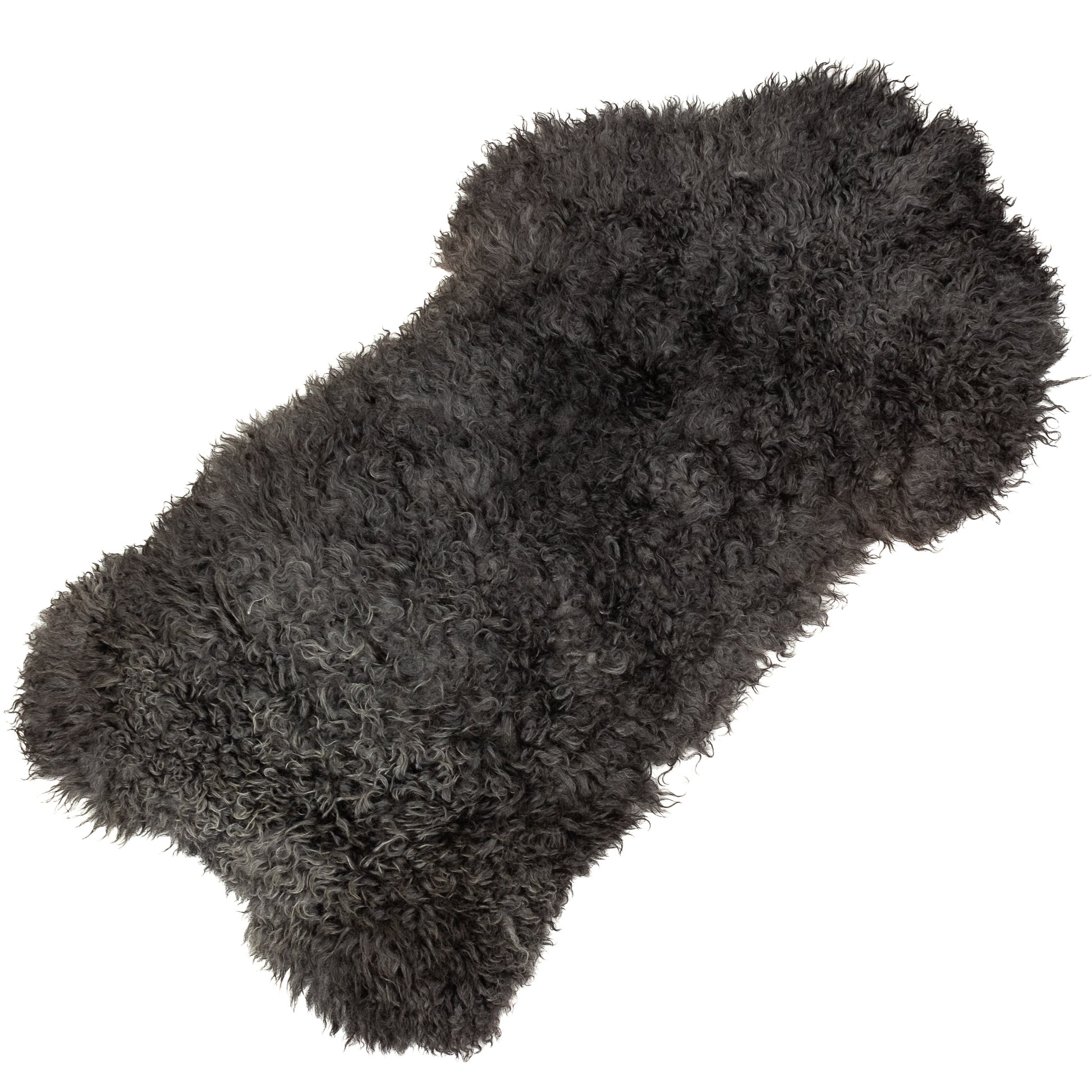 Soft Black w Gray Long Curls Gotland Sheepskin Rug