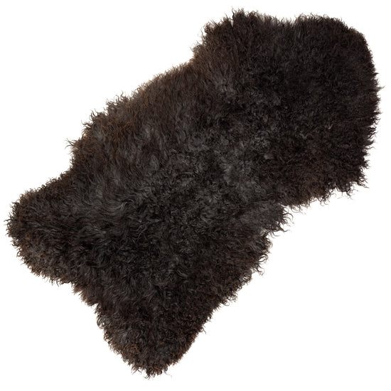 Soft Black w Some Gray Long Curls Gotland Sheepskin Rug