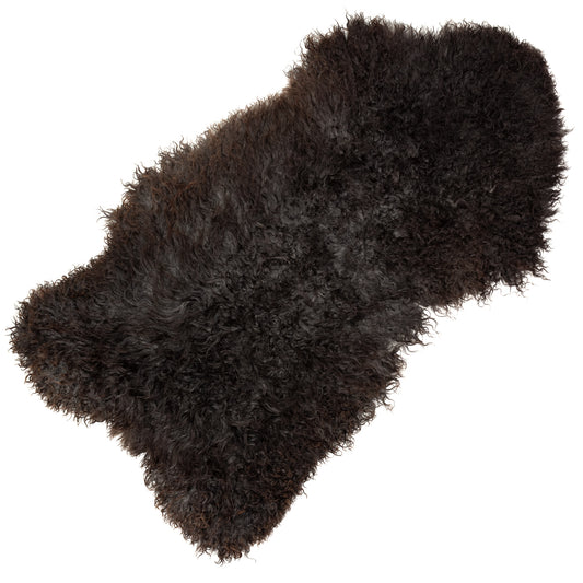 Soft Black w Some Gray Long Curls Gotland Sheepskin Rug