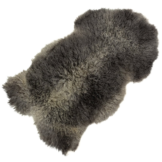 Soft Black Gray to Silver Mix Long Curls Gotland Sheepskin Rug