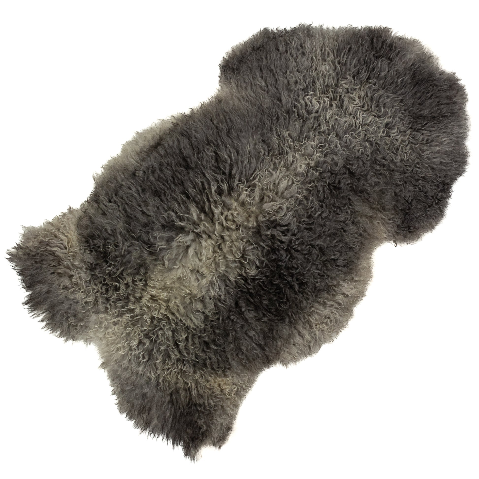 Soft Black Gray to Silver Mix Long Curls Gotland Sheepskin Rug