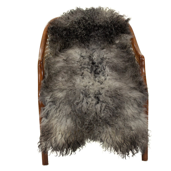 Soft Black Gray White Long Wavy Curls Gotland Sheepskin