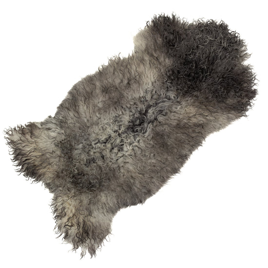 Soft Black Gray White Long Wavy Curls Gotland Sheepskin Rug