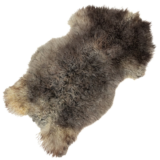 Soft Black Gray White Long Wavy Curls Gotland Sheepskin Rug