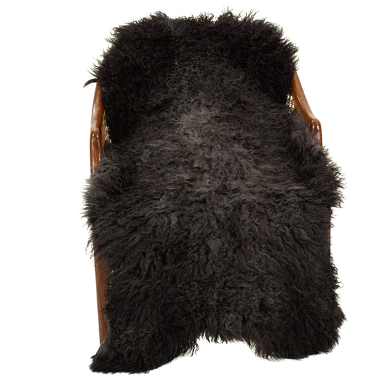 Soft Black w Little Gray Long Curls Gotland Sheepskin