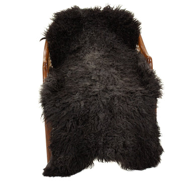 Soft Black w Little Gray Long Curls Gotland Sheepskin