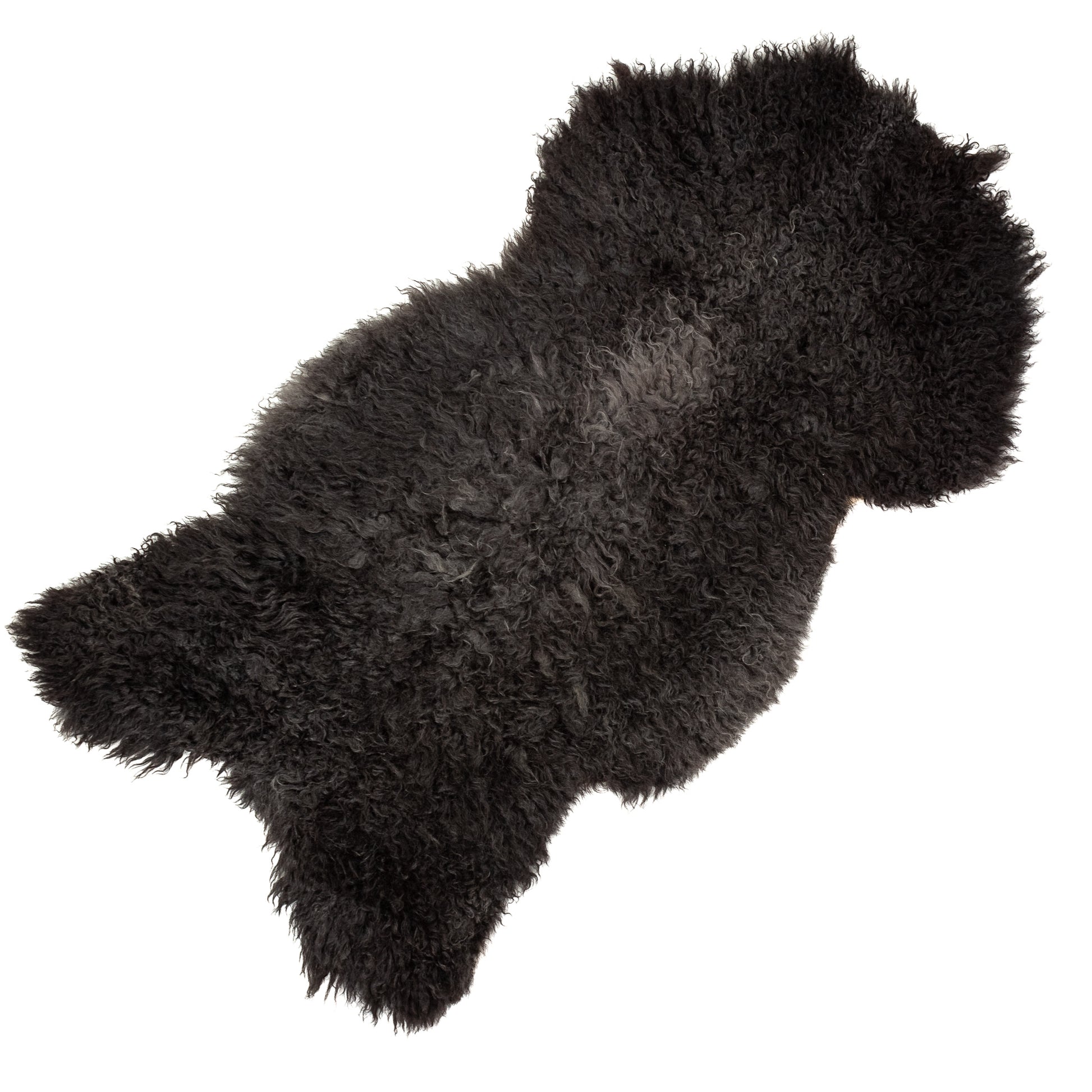 Soft Black w Little Gray Long Curls Gotland Sheepskin Rug