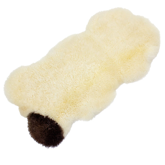 Soft Slight Curled Ivory White w Brown Swedish Sheepskin