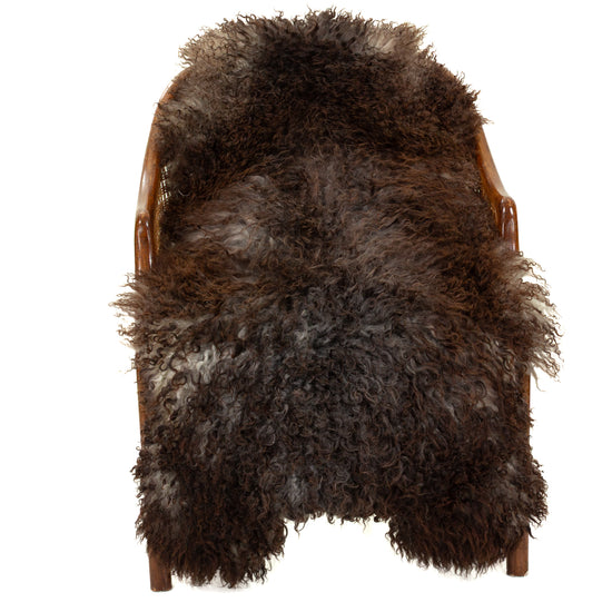 Soft Dark Brown w White Long Curls Gotland Sheepskin