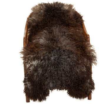 Soft Dark Brown w White Long Curls Gotland Sheepskin