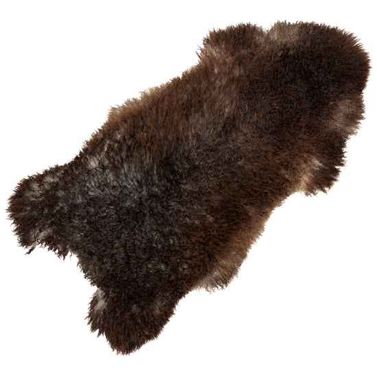 Soft Dark Brown w White Long Curls Gotland Sheepskin Rug
