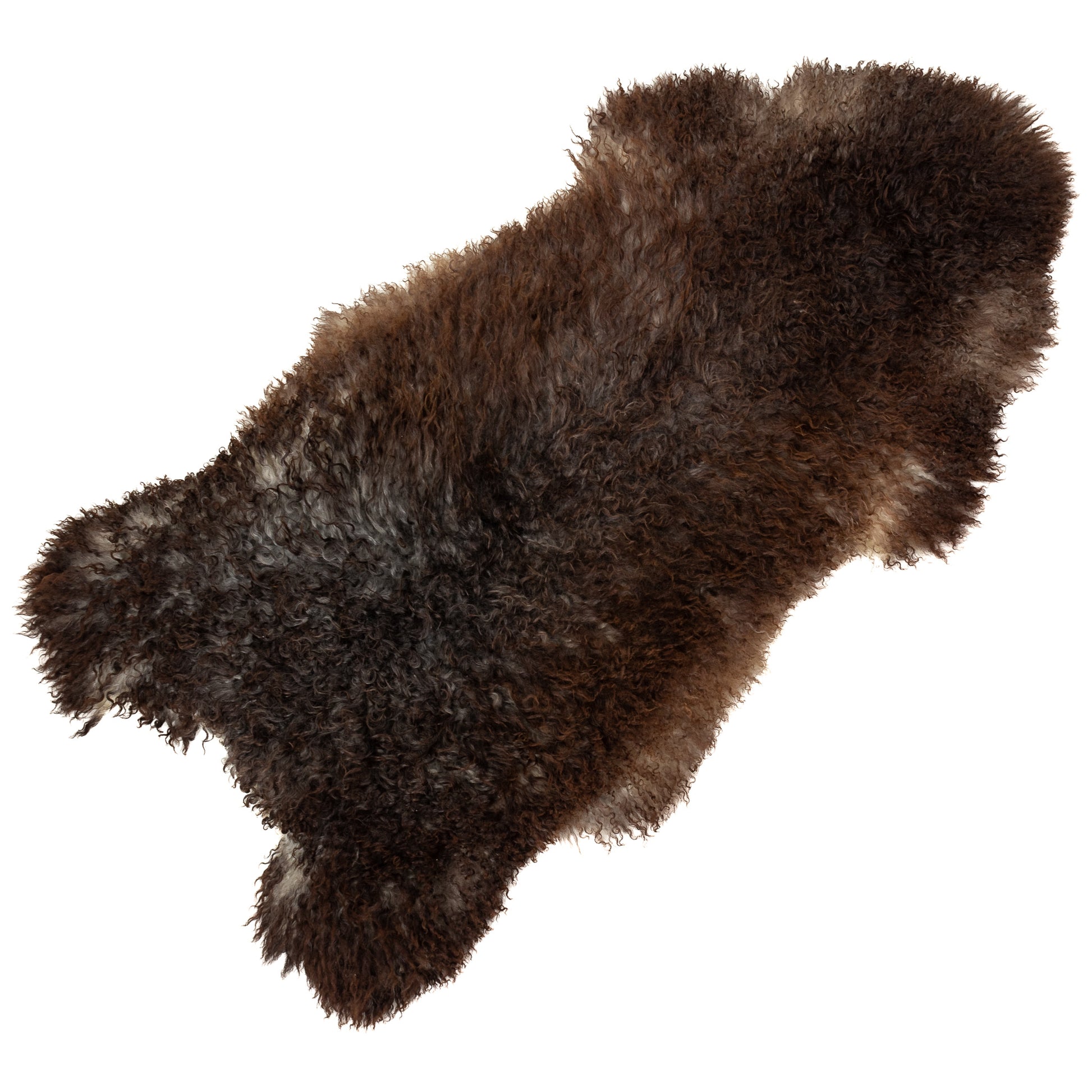Soft Dark Brown w White Long Curls Gotland Sheepskin Rug