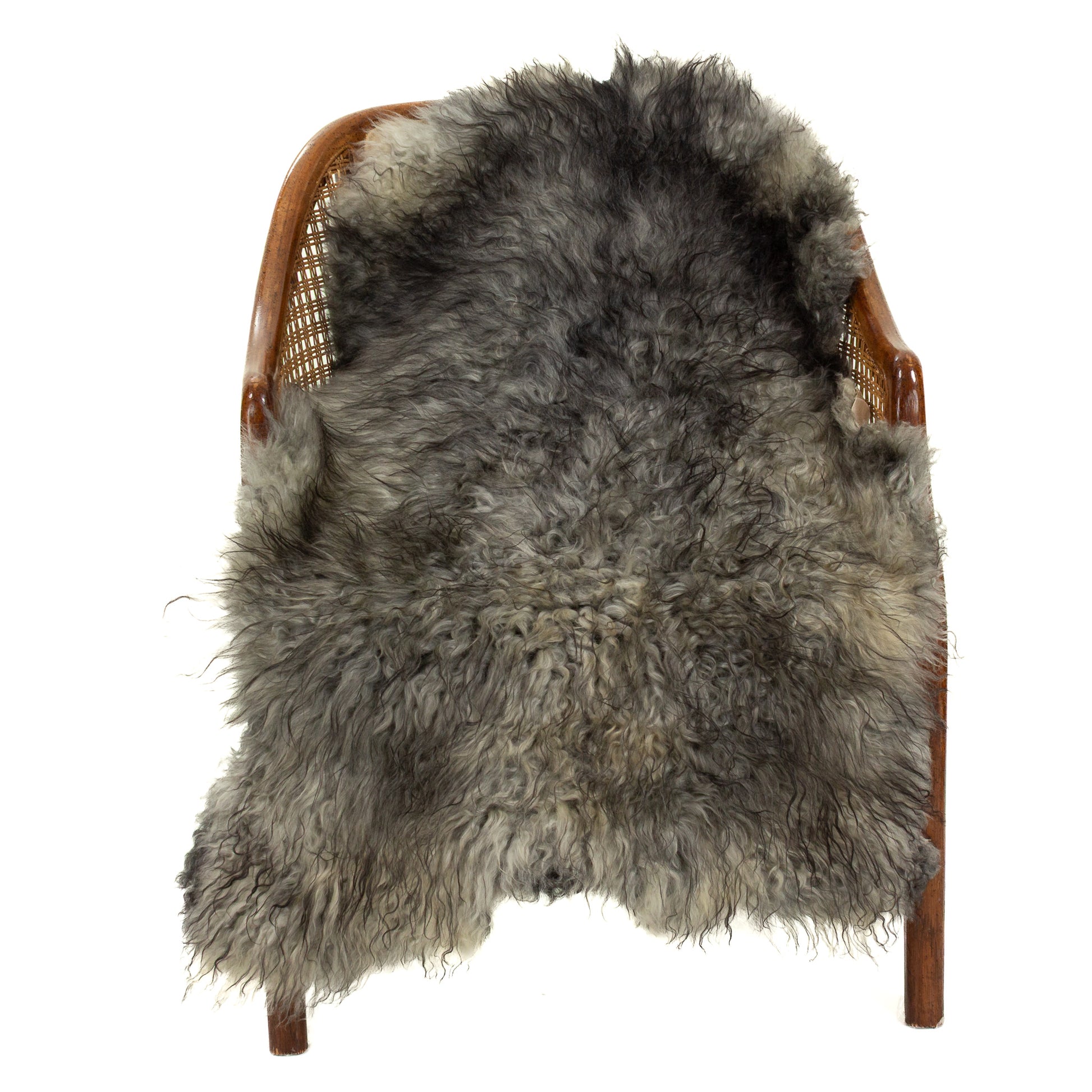 Soft Gray Black White Mix Long Wavy Curls Gotland Sheepskin