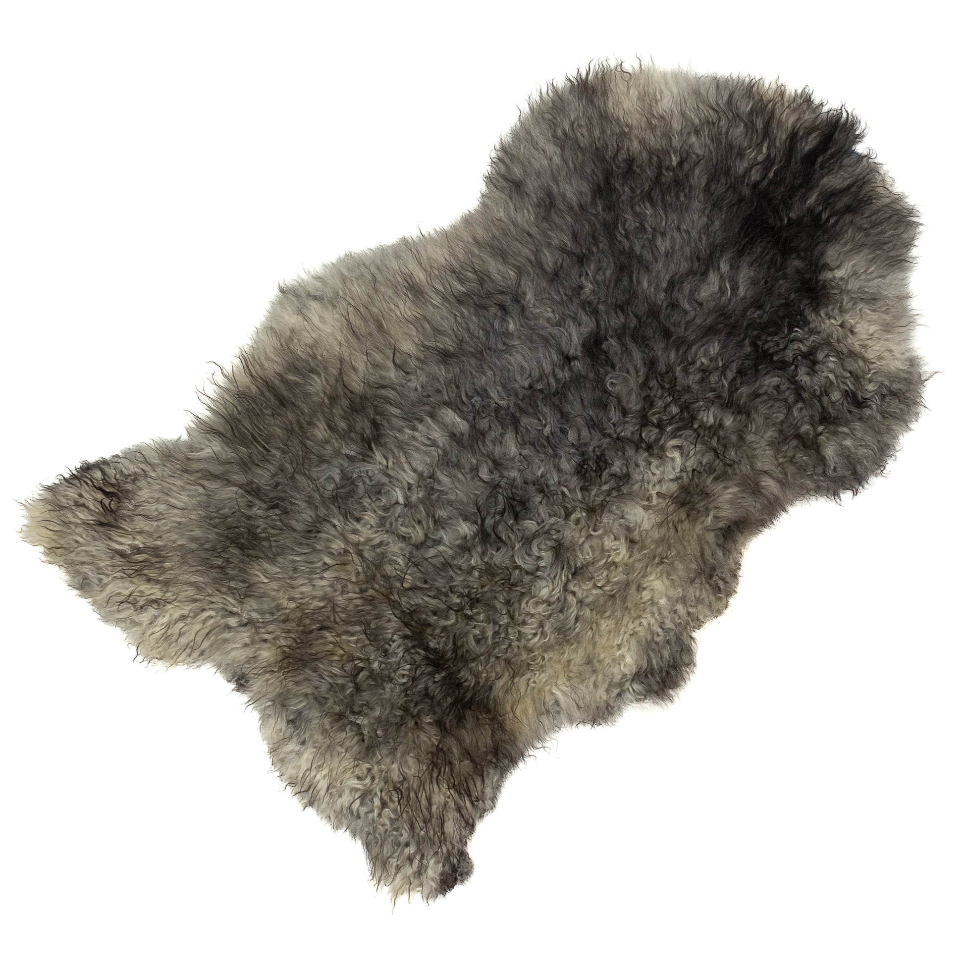 Soft Gray Black White Mix Long Wavy Curls Gotland Sheepskin Rug