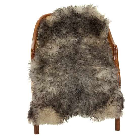 Soft Gray Black White Mix Long Wavy Curls Gotland Sheepskin
