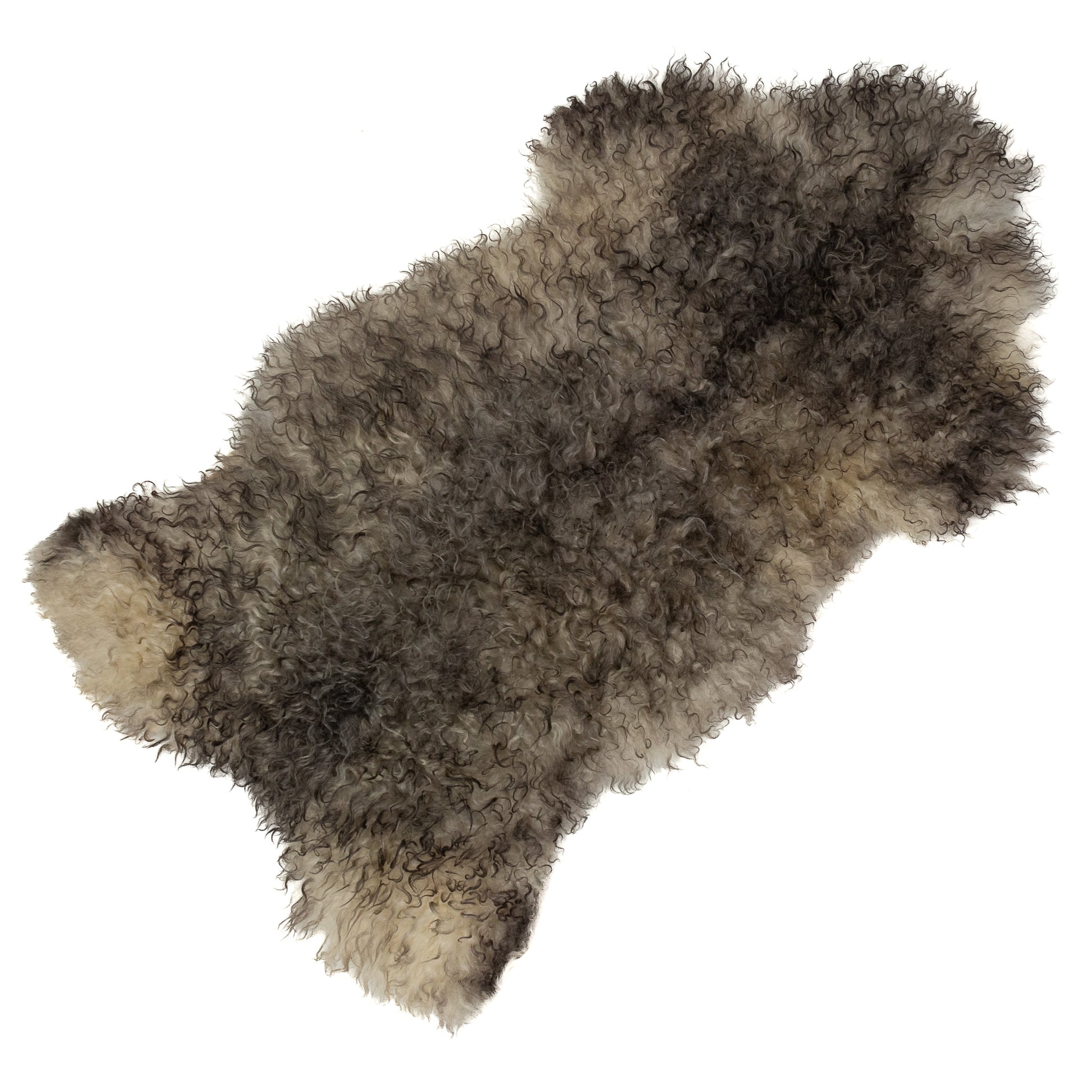 Soft Gray Black White Mix Long Wavy Curls Gotland Sheepskin Rug