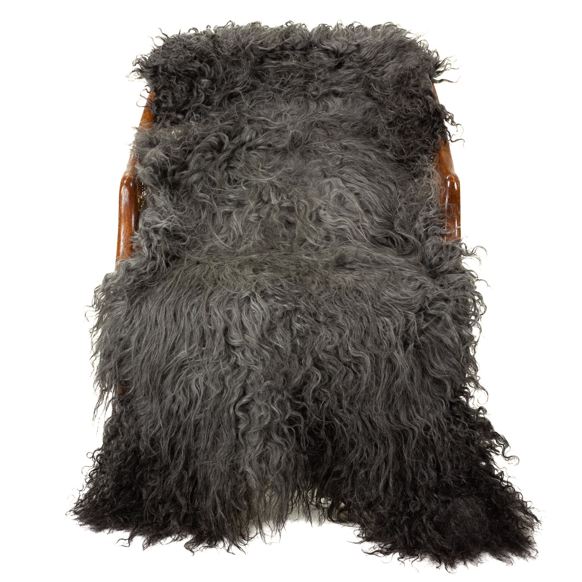 Soft Long Curly Long Hair Dark Gray Swedish Sheepskin
