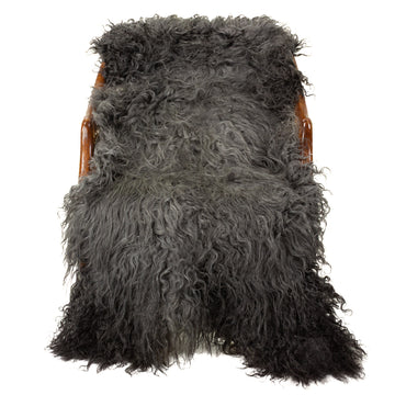 Soft Long Curly Long Hair Dark Gray Swedish Sheepskin
