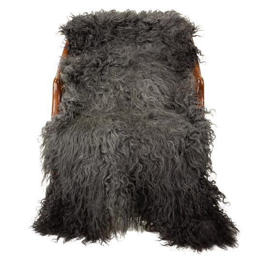 Soft Long Curly Long Hair Dark Gray Swedish Sheepskin