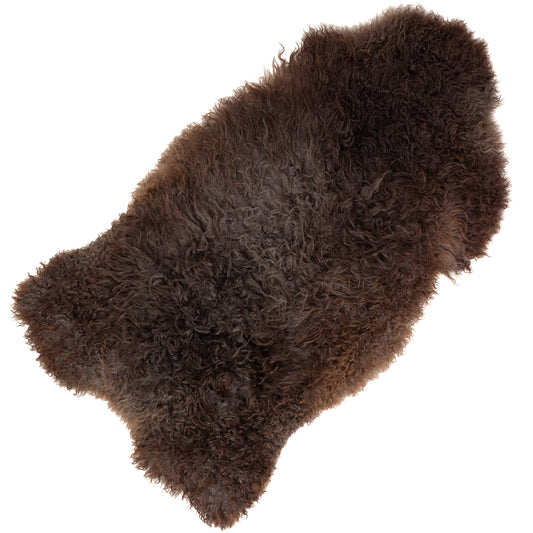 Soft Long Curly Hair Reddish Brown Swedish Sheepskin Rug