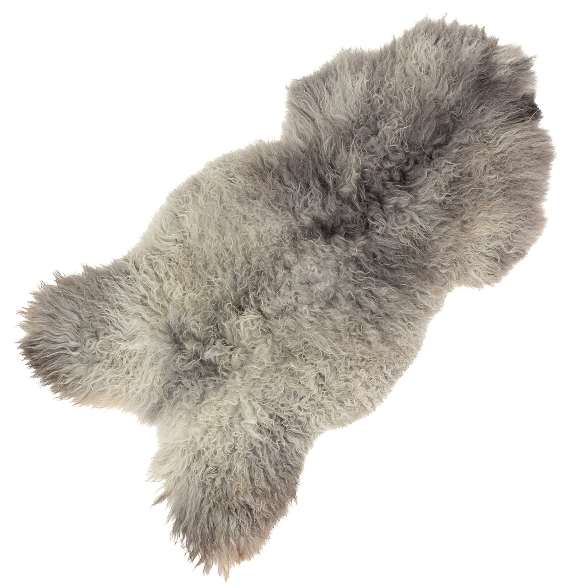 Large Soft Long Curly Light Gray to Silver Swedish Sheepskin Rug