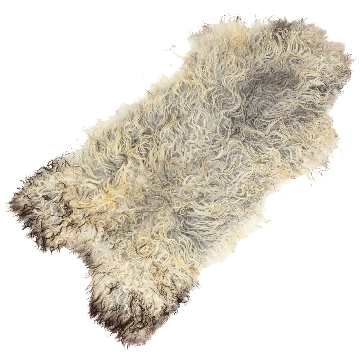 Soft Long Curly Long Hair Silver Gray Black Swedish Sheepskin Rug