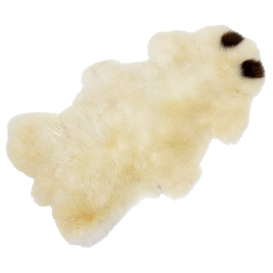Large Soft Short Wool Ivory w Brown Swedish Sheepskin