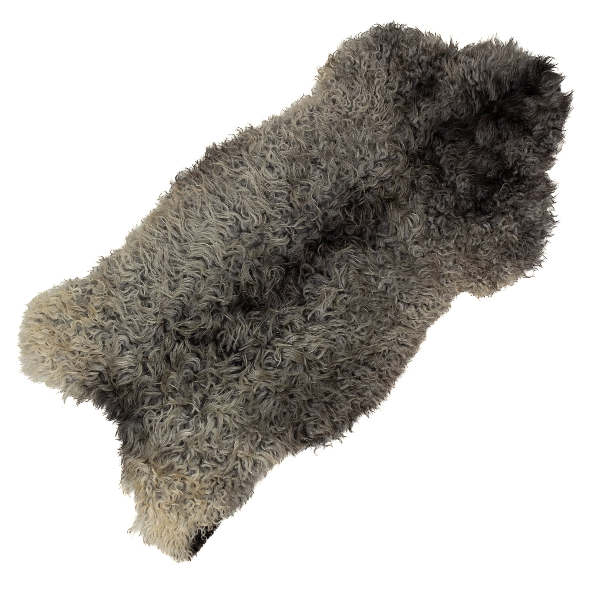 Soft Silver Gray and Black Long Curls Gotland Sheepskin Rug